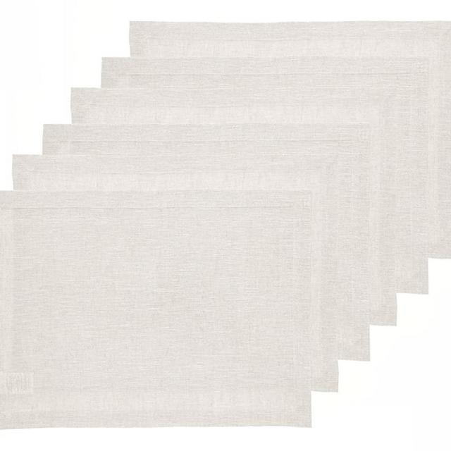 Solino Home Linen Placemats Light Natural – 100% Pure Linen Spring, Summer Tablemats 14 x 19 Inch – Athena, Handcrafted from European Flax and Machine Washable – Set of 6