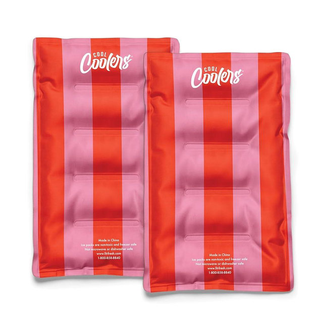 Cool Coolers Reusable XL Soft Ice Packs for Coolers, Long-Lasting Lunch Box Ice Pack, High Performance Quick Freeze, 2Pk, Pink & Orange Stripe