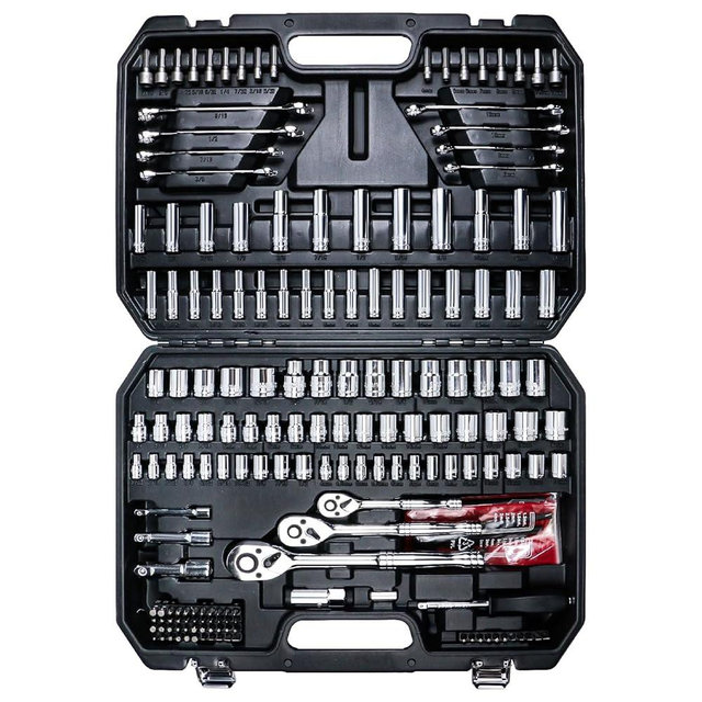 AMM Mechanics Tool Set, 1/4 in, 3/8 in and 1/2 in Drive socket set, 202 Piece