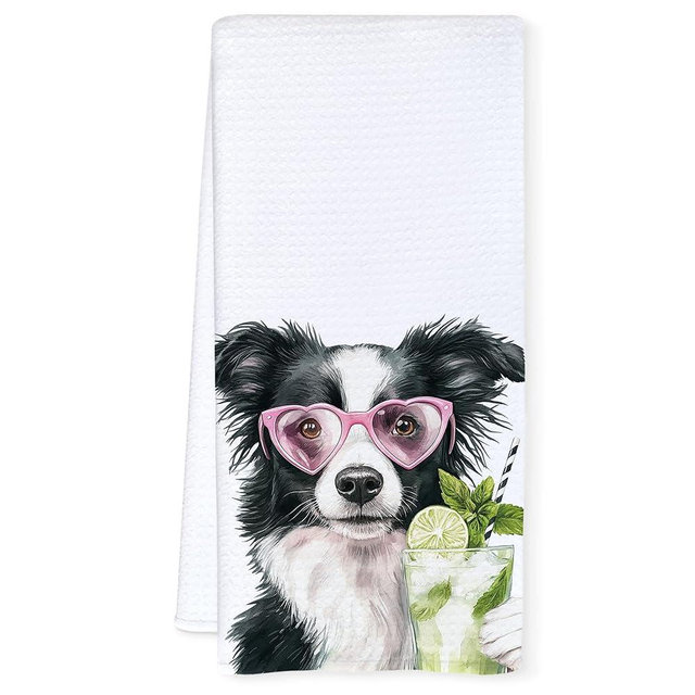 Qnhij Border Collie Gifts Kitchen Towels, Border Collie Gifts for Women Men Decorative Hand Towels for Bathroom, Funny Shepherd Dog Cocktail Drinking Dish Tea Towels for Kitchen, 16x24 Inch