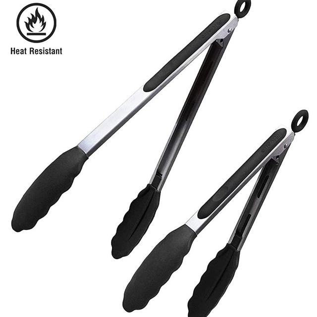 Riveira Tongs for Cooking with Silicone Tips | 9 and 12-Inch Pieces Set | Non-Stick Kitchen Grill Tongs | BBQ Grilling Tong | 550°F High Heat-Resistant Premium Silicone Tips | 304 Stainless Steel