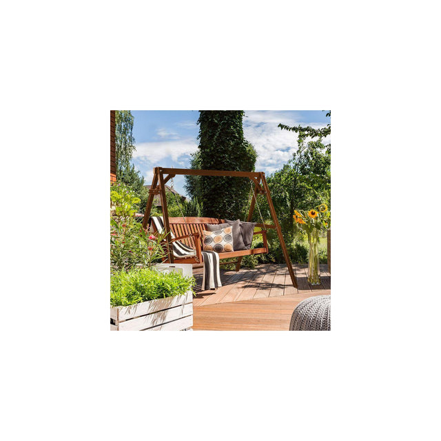 Karl Home 84 in. Tan Wood Outdoor Porch Swing Stand Suitable for 5 ft. Swing