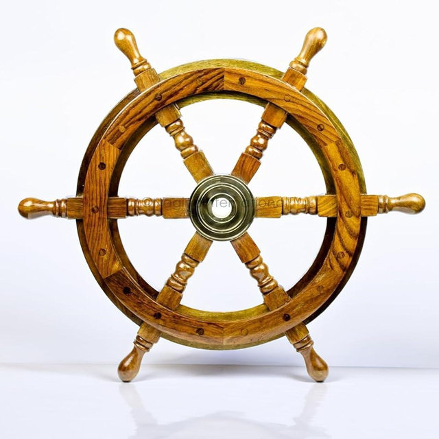 Nagina International Nautical Handcrafted Wooden Ship Wheel - Home Wall Decor (24 Inches, Natural Wood)