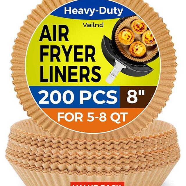 Air Fryer Liners for Ninja, 200 Pcs 8" Round Airfryer Paper Liners Disposable for Oven, Pans & Baking, Non-Stick and Oil Proof Parchment Paper for 5-8 qt Air Fryer Basket by Vailnd