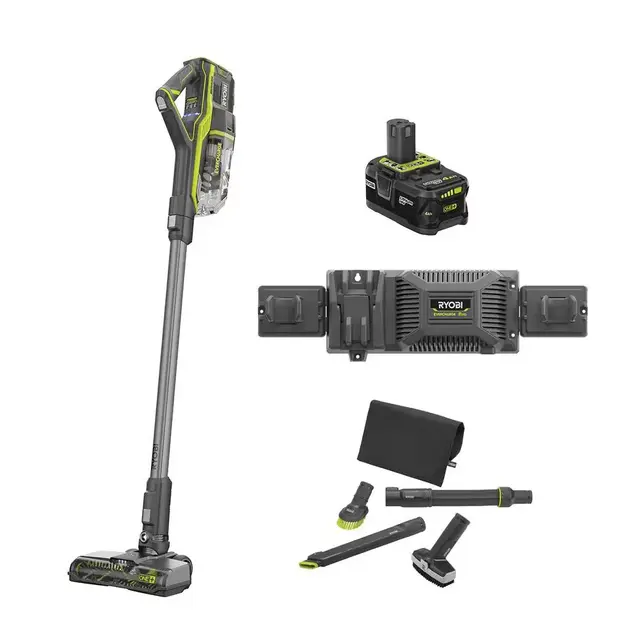 ONE+ 18V Cordless Stick Vacuum Cleaner Kit with 4 Ah Battery, EVERCHARGE Charger, and 4-Piece Vacuum Accessory Kit