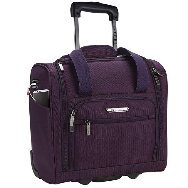 TPRC 15" Smart Under Seat Carry-On Luggage with USB Charging Port, Purple, One Size