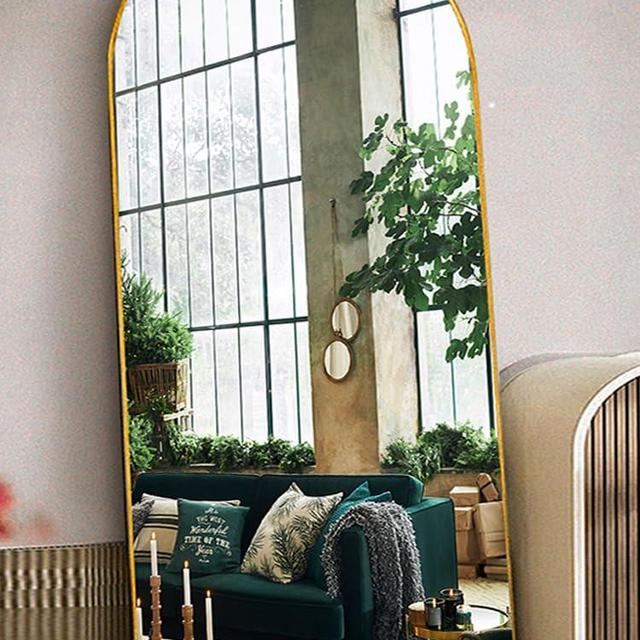 Otlsh Floor Mirror, 76"×34" Arched Full Length Mirror Arched with Stand, Standing Mirror, Full Body Mirror, Large Mirror, Arched Wall Mirror, Freestanding, Aluminum Frame - Gold