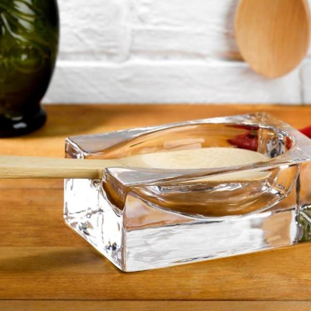 NUDE Cruet Glass Spoon Rest, Lead-Free, Crystal, Kitchen Utensil Cooking Holder, Decor and Accessories for Kitchen (Clear)