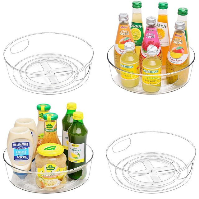 Guzon 4 Pack Lazy Susan Turntable for Cabinet, 10 Inch Lazy Susan Organizer with Handles and High Sides, Clear Rotating Organizer for Kitchen, Pantry, Dresser, Refrigerator, Bathroom, Table, Fridge