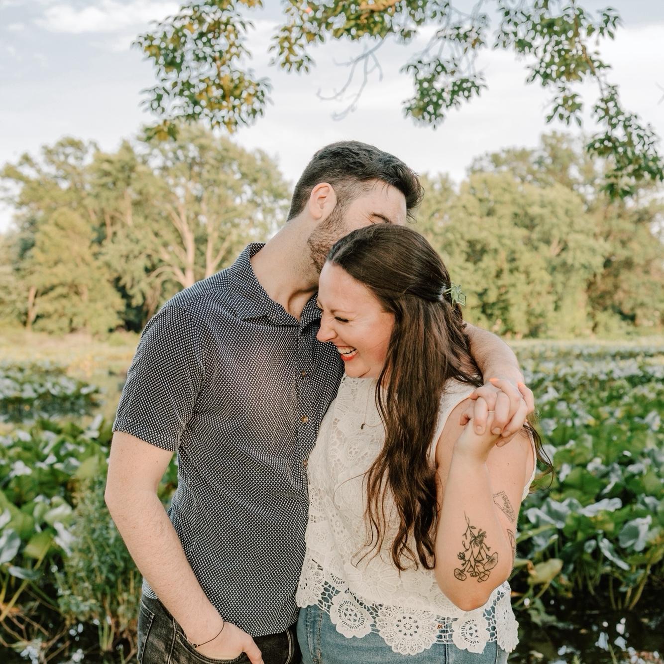 Katie and Troy have matching tattoos, potted geraniums, that they got spontaneously one night in Philadelphia.