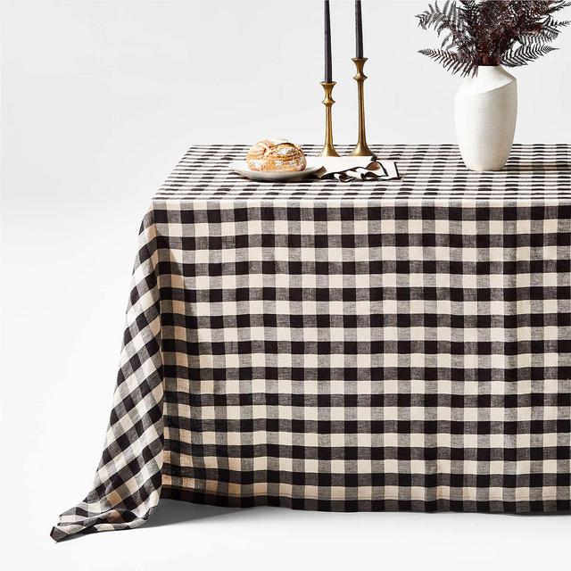 Marin Black and Natural EUROPEAN FLAX ™-Certified Linen Buffalo Check Oversized Tablecloth