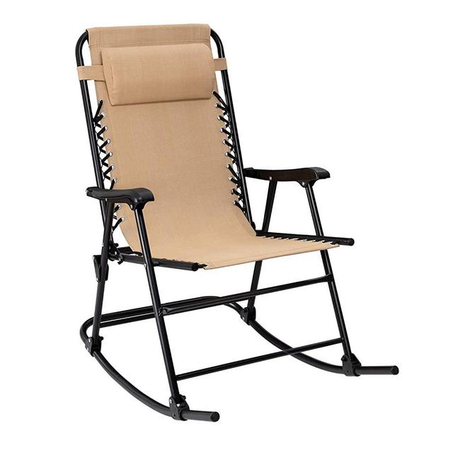 Flamaker Patio Rocking Chair Zero Gravity Chair Outdoor Folding Recliner Foldable Lounge Chair Outdoor Pool Chair for Patio, Poolside and Camping (Beige)