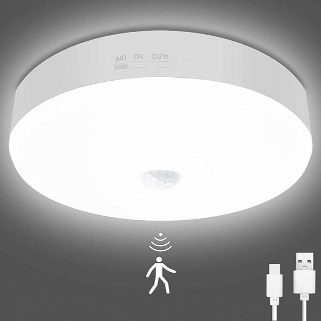 Motion Sensor LED Ceiling Light , TOOWELL Rechargeable LED Closet Lights with USB Cable, Round Lighting Fixture for Indoor/Outdoor Stairs Closet Rooms Porches Basements Hallways Pantries Laundry Rooms