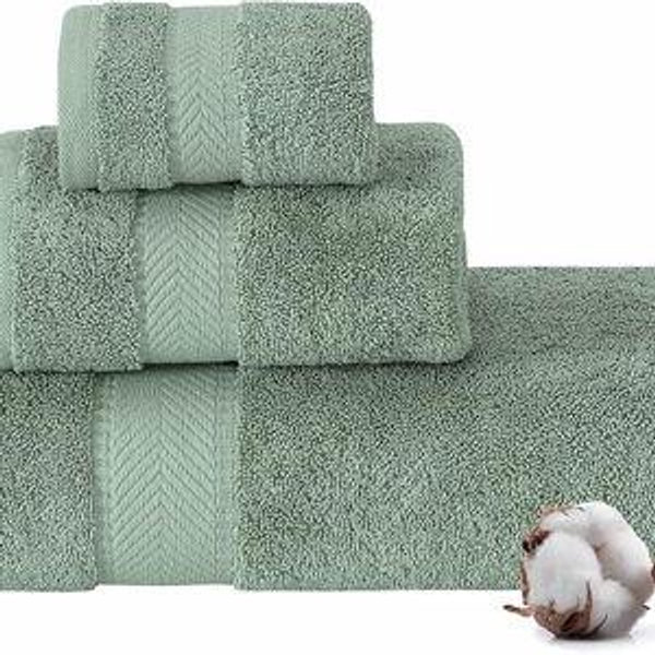 TEXTILOM 100% Turkish Cotton 3 Pcs Bath Towel Set, Luxury Bath Towels for Bathroom, Soft & Absorbent Bathroom Towels Set (1 Bath Towel, 1 Hand Towel, 1 Washcloth)- Green
