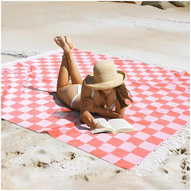 Jumbo Turkish Beach Towel Blanket Picnic Outdoor Mat Oversized Sandproof Fast Dry Thin Extra Large XL Big Huge Compact Soft Cotton Neutral Cute Summer Vacation Gifts Travel Essential Cruise Ship Item