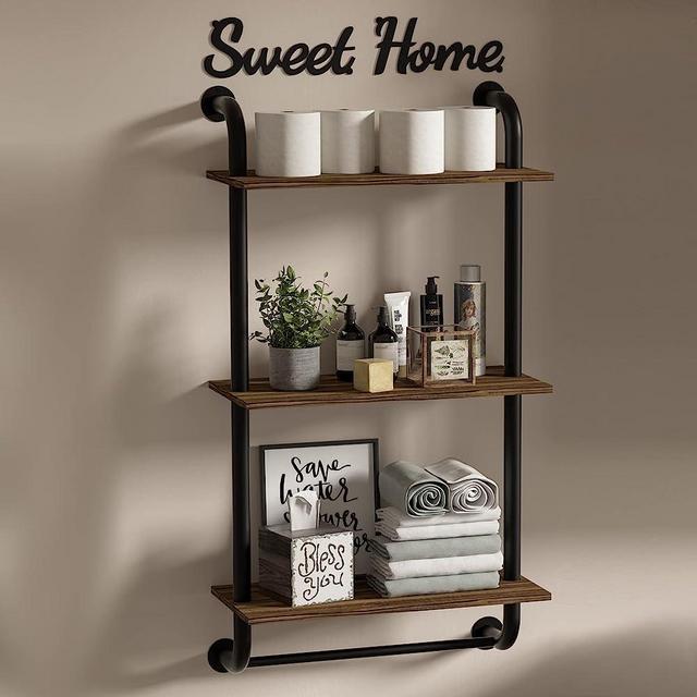 Tinpin Bathroom Shelves Wall Mounted, Rustic Farmhouse Pipe Shelves, Wall Shelves 3-Tier, Industrial Pipe Shelving, Floating Shelf Wall Decor for Bathroom, Kitchen, Bedroom, Living Room 17.3 inch