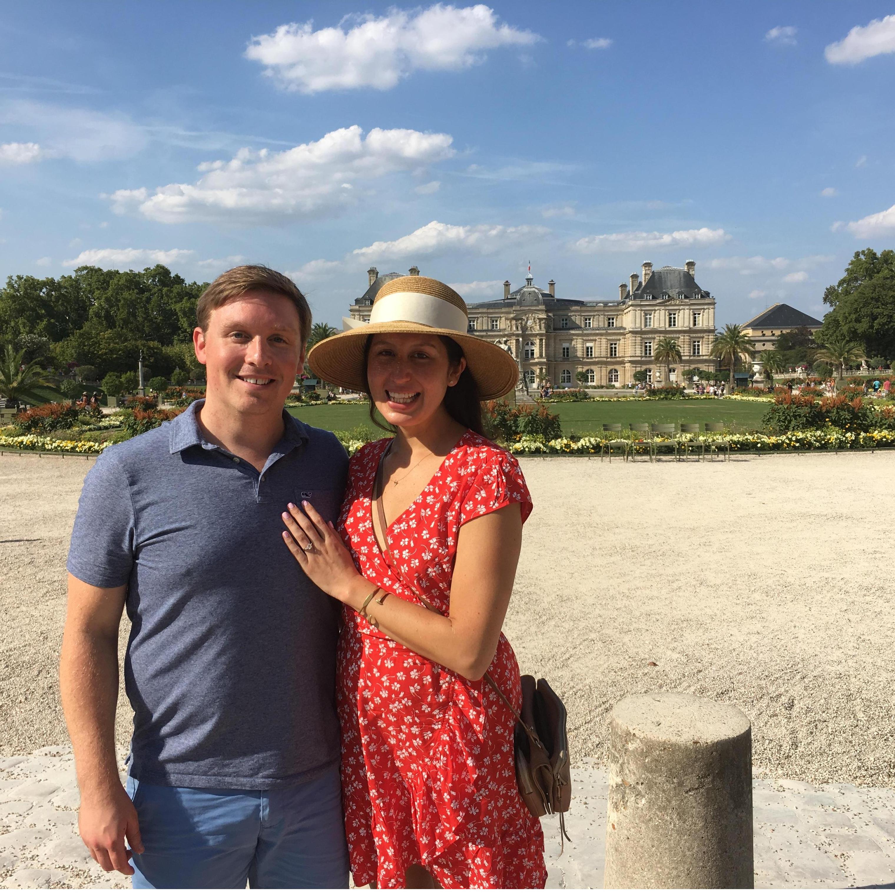 This picture was taken just after Drew proposed to Lauren in the Luxembourg Gardens.