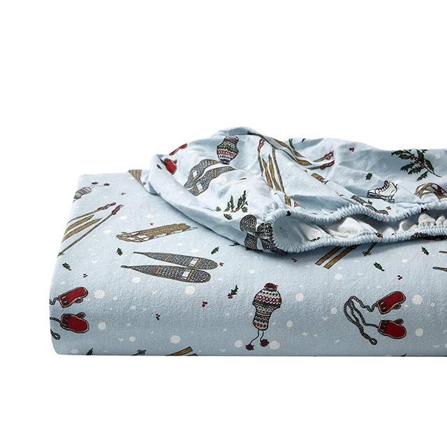 Eddie Bauer - Flannel Collection - 100% Premium Cotton Bedding Sheet Set, Pre-Shrunk & Brushed For Extra Softness, Comfort, and Cozy Feel, Queen, Snow Days