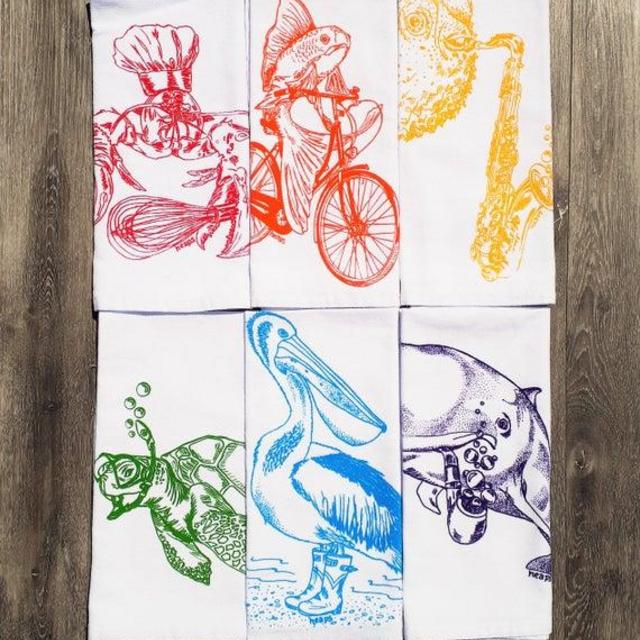 Kitchen Napkins Set of 6 - Screen Printed - Cotton Cloth Napkins - Nautical Table Setting - Eco Friendly - Washable Reusable