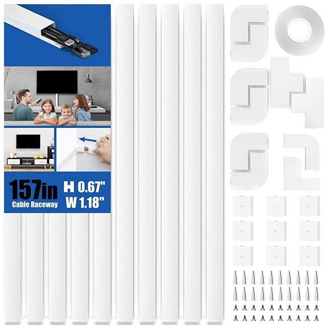 157in Cord Hider, Delamu Cord Cover Wall Cable Management, Paintable Wire Cover for Cords, Cable Hider Raceway Kit, Cable Cover Concealer, Wire Hiders for TV on Wall, 10 X L15.7 W1.18 H0.6in, White