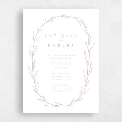 Dusty Rose, Pink Wedding Invitation - Avila Wreath Letterpress