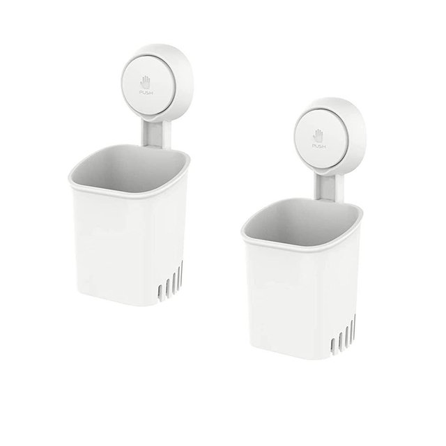 LEVERLOC Toothbrush Holder Suction Cup Wall Mounted, 2 Packs Shower Toothbrush Holder for Bathroom Drill-Free Electric Toothbrush Toothpaste Razor Holder Removable Self Draining for Kitchen