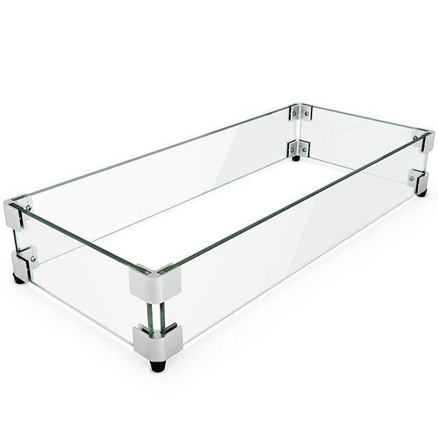 GASPRO Fire Pit Wind Guard for Rectangular Fire Table, 29 x 13 x 6 Inch, Thick Tempered Glass Panel with Hard Aluminum Corner Bracket & Rubber Feet, Sturdy and Heavy