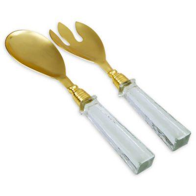 Classic Touch Mundane 2-Piece Salad Serving Set in Gold