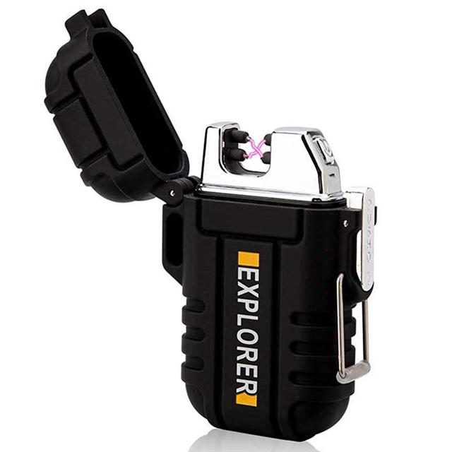 lcfun Waterproof Lighter Outdoor Windproof Lighter Dual Arc Electric Lighters Rechargeable-Flameless-Plasma Lighter for Camping,Hiking,Outdoor Adventure,Survival Tactical (Black)
