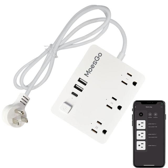 MoesGo Smart WiFi Power Strip, Surge Protector with 3 Individually Controlled Smart Outlet and 2 USB Type C,Remote Control Smart Life/Tuya,Work with Alexa and Google Home No Hub Required