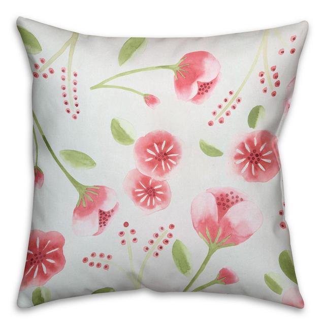 Designs Direct Dark Watercolor Buds Square Throw Pillow in Pink/Green