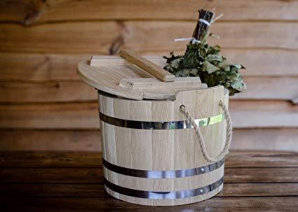 Wooden Tub Sauna Broom Steaming, Oak Water Tub, Heavy Wooden Bucket Sauna Shower Spa Lid