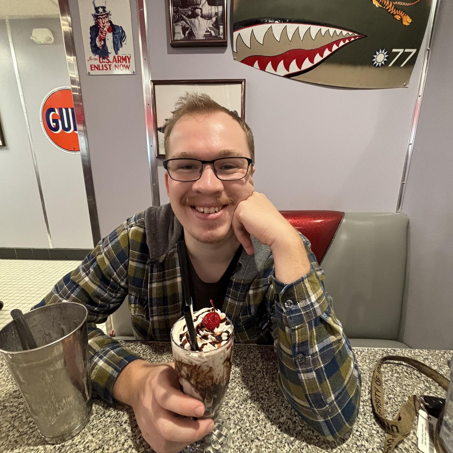 Sharing a milkshake at Dixie’s Diner