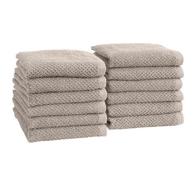 12-Pack 100% Cotton, Quick-Dry Textured Washcloths. Ultra-Absorbant, Popcorn Weave. Acacia Collection. (Wash 12pk, Silver Cloud)