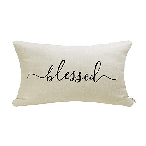 Meekio Farmhouse Pillow Covers with Blessed Quote 12 x 20 inch Farmhouse Rustic Décor Lumbar Pillow Covers with Saying Housewarming Gifts Family Room Décor