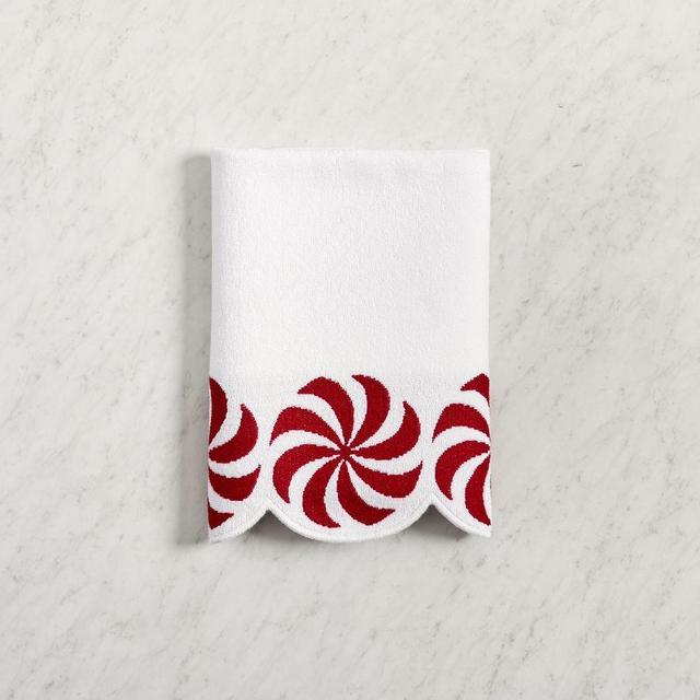 Peppermint Swirl Hand Towel, White/Red