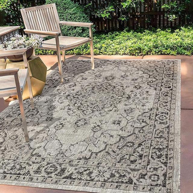 JONATHAN Y SMB102D-3 Rozetta Boho Medallion Textured Weave Indoor Outdoor -Area Rug Coastal Bohemian Rustic Glam Easy-Cleaning Bedroom Kitchen Backyard Patio Non Shedding, 3 X 5, Gray/Black