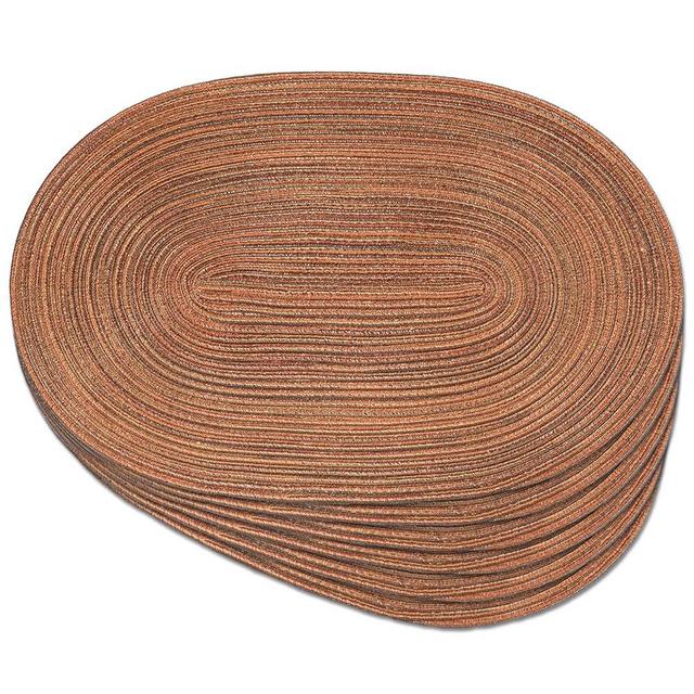 Noctiflorous Oval Braided Placemats 12x18 Inch Round Table Mats for Dining Tables Natural Woven Heat Resistant Place mats Set of 6(Oval Brown Orange Shine)