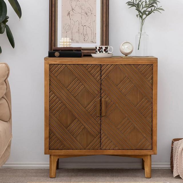 Ahokua Sideboard Buffet Cabinet with Doors, Rustic Accent Cabinet with Unique Braided Design Modern Credenza with Storage, Farmhouse Cabinet for Hallway, Entryway, Living Room, Vintage Brown