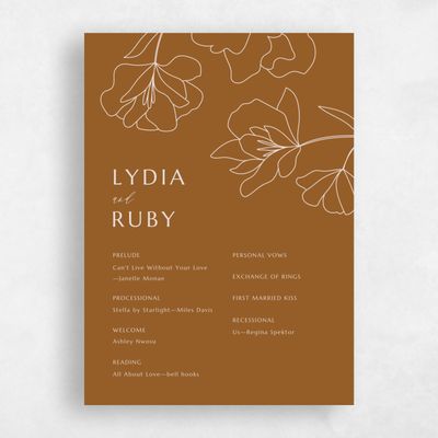 Deep Ochre, Orange Wedding Program - Emeline
