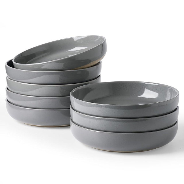famiware Milkyway 33 oz Bowl Set, Pasta Bowls Set of 8, Salad Bowls Perfect for Your Friend for Housewarming, Thanksgiving, Christmas, Dark Gray