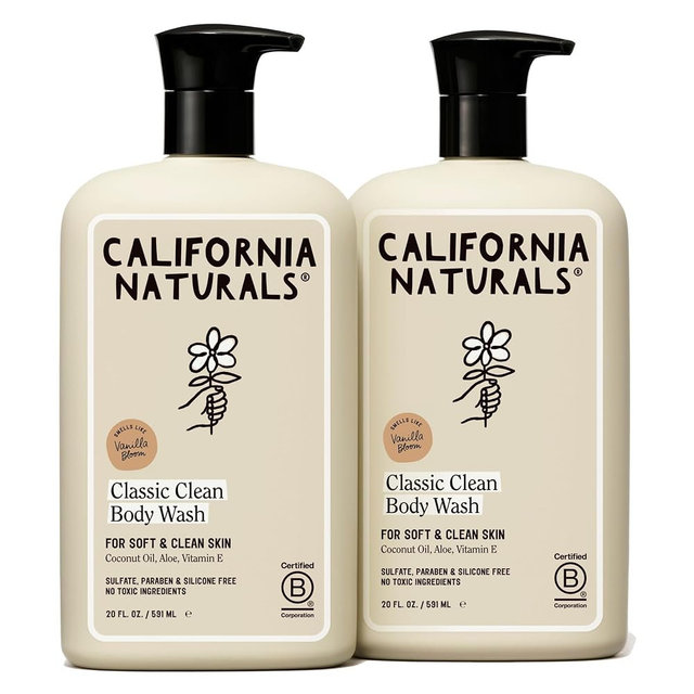 California Naturals Classic Clean Vanilla Bloom Body Wash 2-Pack, Coconut Oil, Shea Butter & Aloe, Naturally Scented, Sulfate, Paraben & Silicone Free, 20 oz