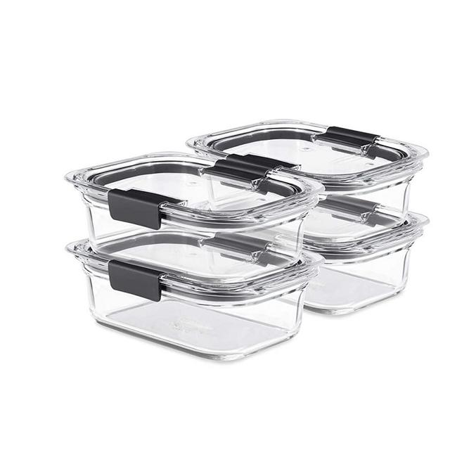 Rubbermaid Brilliance Glass Storage, 3.2-Cup Food Containers with Lids, 4-Pack (8 Pieces Total), BPA Free and Leak Proof, Clear