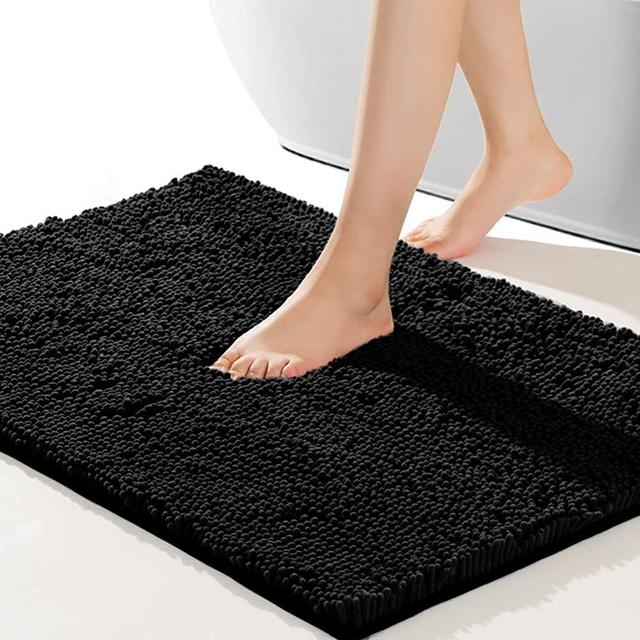 SONORO KATE Bathroom Rug,Non-Slip Bath Mat,Soft Cozy Shaggy Durable Thick Bath Rugs for Bathroom,Easier to Dry, Plush Rugs for Bathtubs,Water Absorbent Rain Showers and Under The Sink (Black, 32"×20")