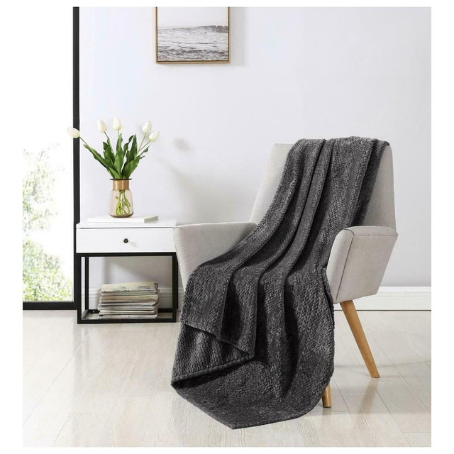 Kate Aurora Ultra Soft & Plush Herringbone Fleece Throw Blanket Covers - Gray Color