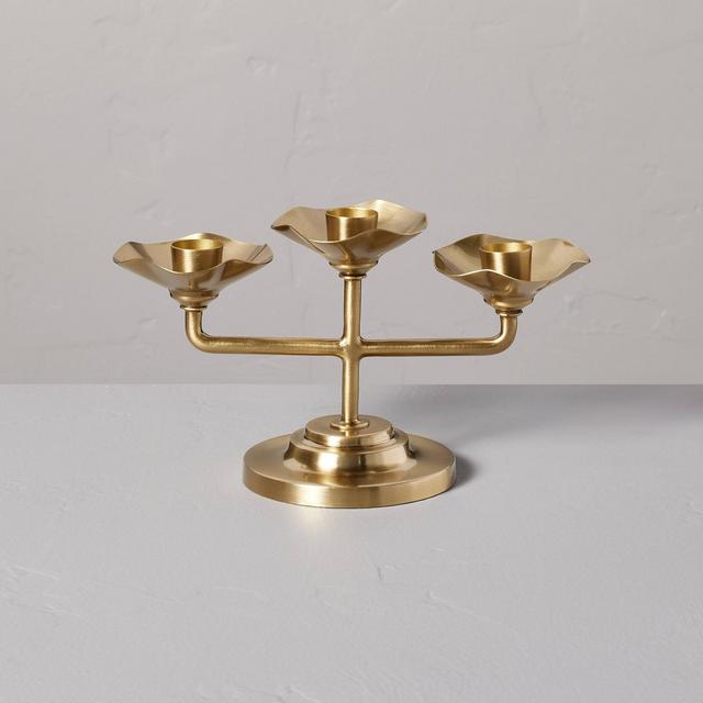 4" Scalloped Brass 3ct Taper Candelabra Antique Finish - Hearth & Hand™ with Magnolia