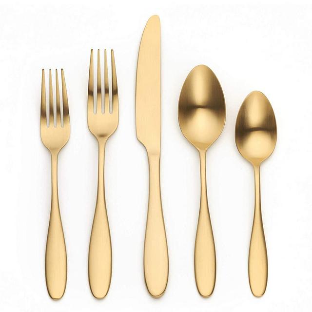 Ornative Ellie 20-Piece Stainless Steel Flatware Set | Silverware Service for 4 | Including Spoon/Knife/Fork | Dishwasher Safe | Matte Gold | Durable and Easy Care | Best Silverware
