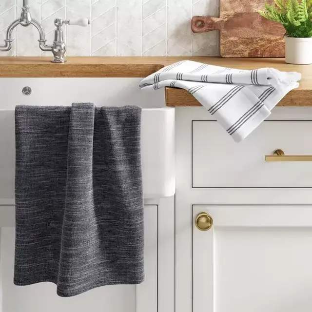 2pk Cotton Fringed Chambray Woven Kitchen Towels - Threshold™