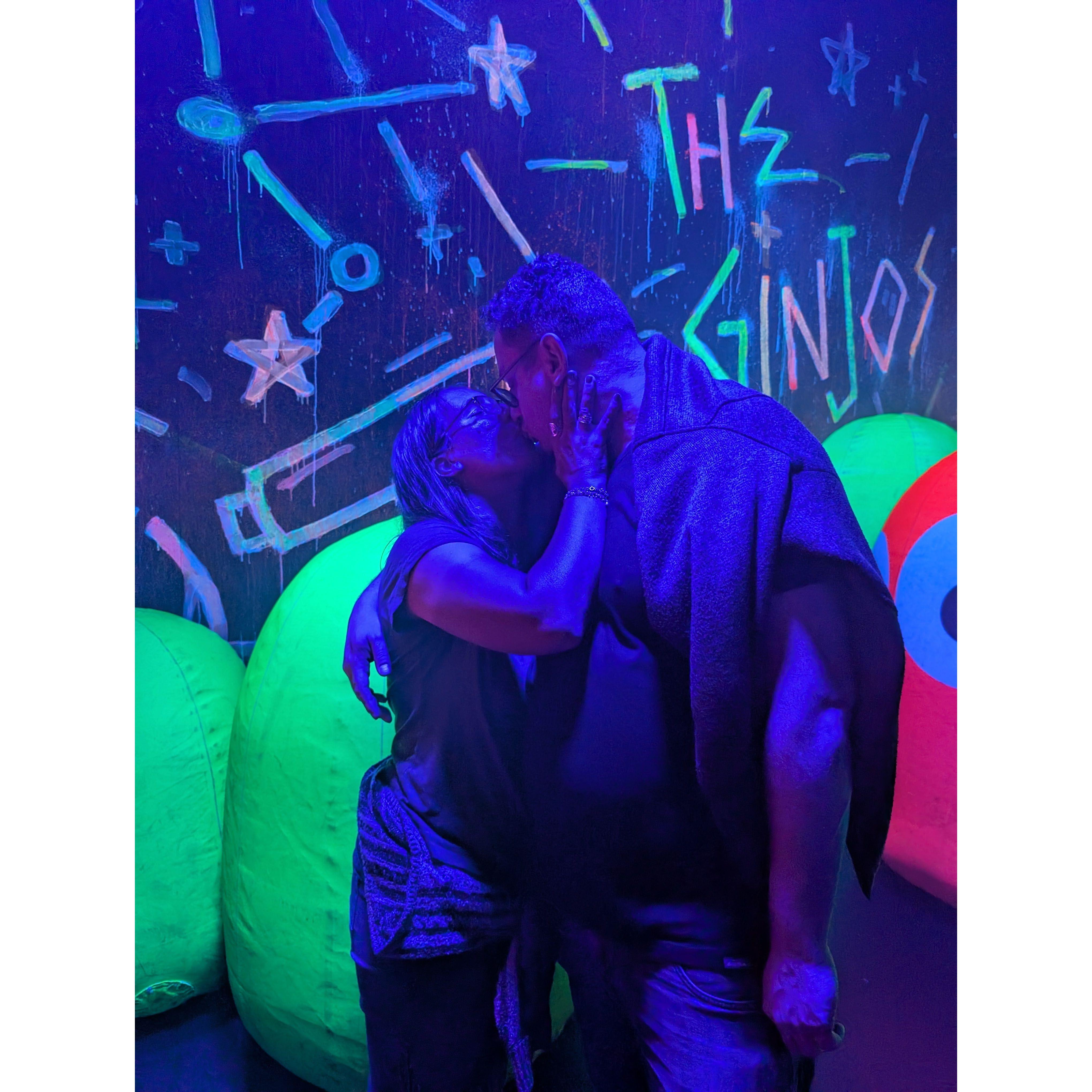 Sneaking a kiss at the Balloon Museum