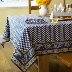 Marseille Tablecloth, Navy Blue, 90", Round